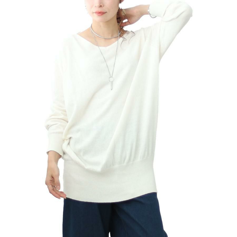 大きいサイズ レディース Vネックドルマンニット　wn-0003 【メール便可】 ホワイト