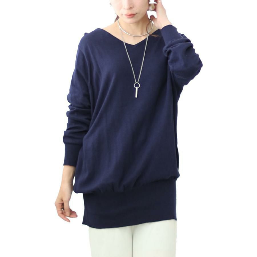 大きいサイズ レディース Vネックドルマンニット　wn-0003 【メール便可】 ネイビー