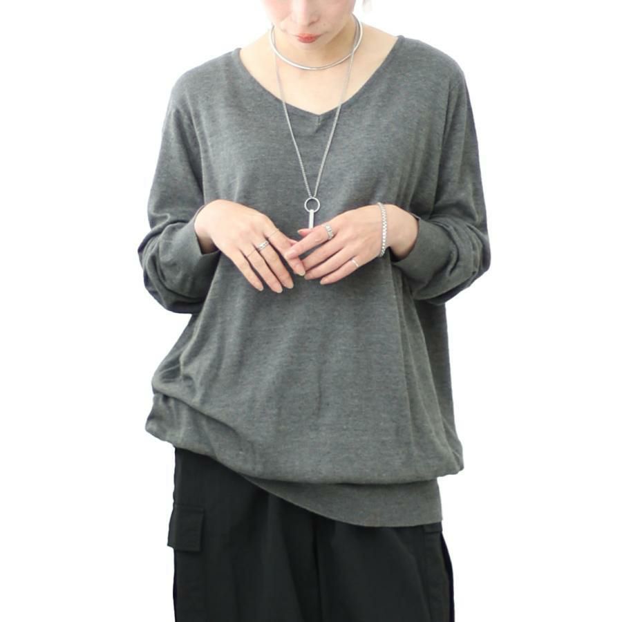 大きいサイズ レディース Vネックドルマンニット　wn-0003 【メール便可】 杢グレー