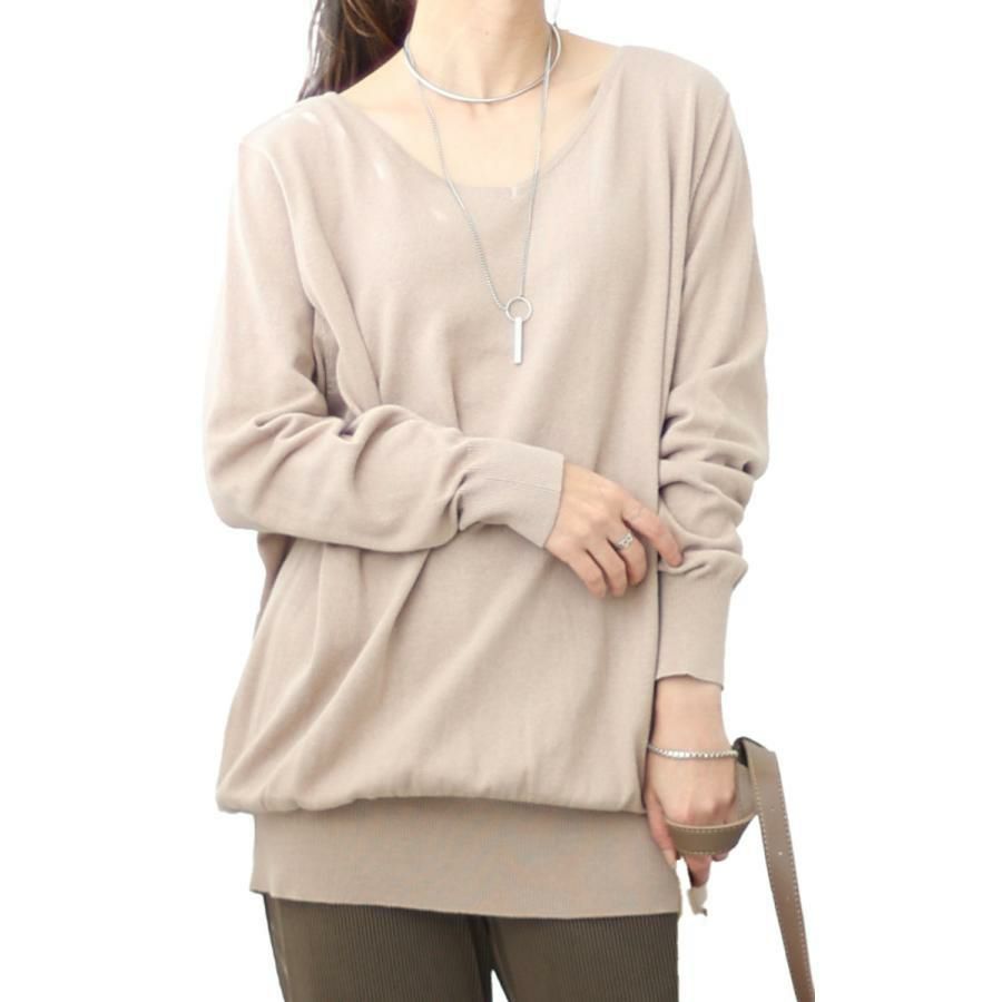 大きいサイズ レディース Vネックドルマンニット　wn-0003 【メール便可】 グレーベージュ