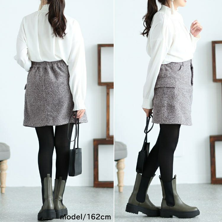 大きいサイズ レディース ループツイードミニスカート　and-x1617