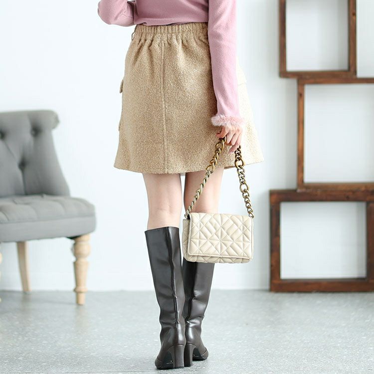 大きいサイズ レディース ループツイードミニスカート　and-x1617