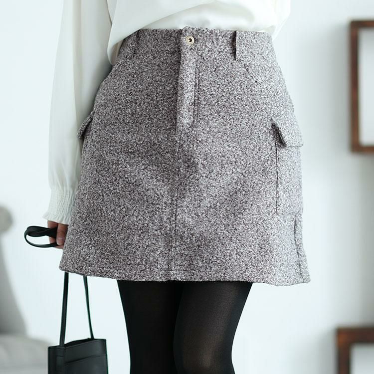 大きいサイズ レディース ループツイードミニスカート　and-x1617 チャコール