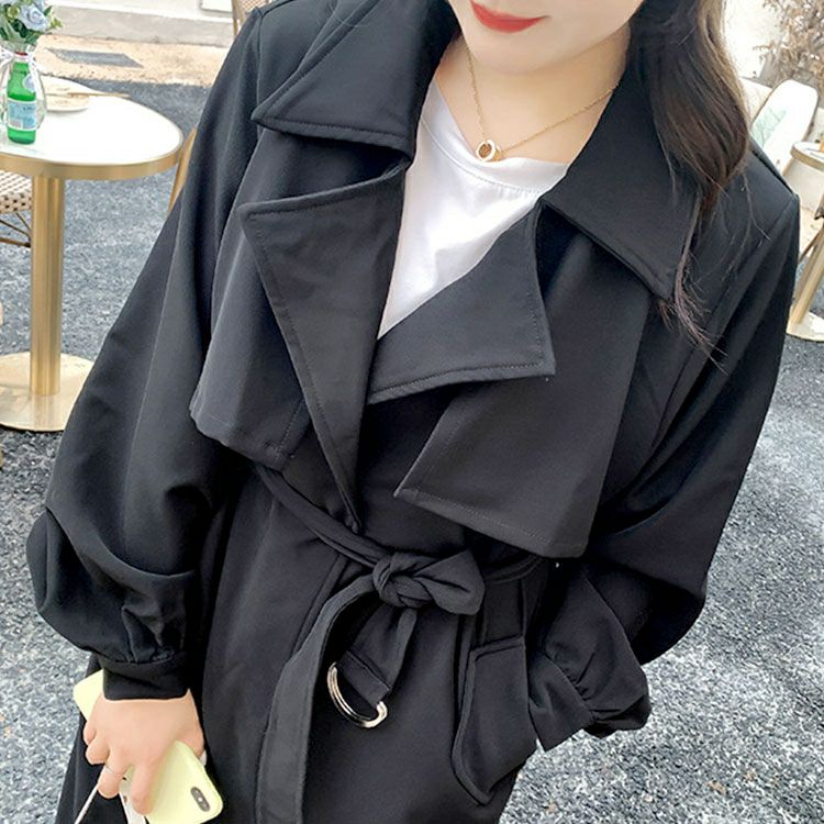 大きいサイズ レディース ベルト付きボタンレストレンチコート　goldy-1385