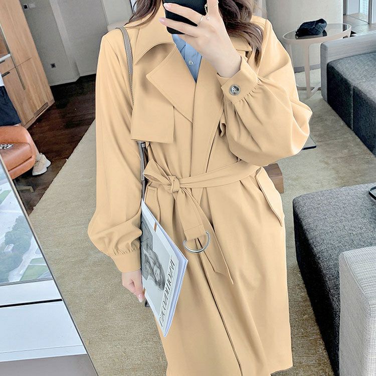 大きいサイズ レディース ベルト付きボタンレストレンチコート　goldy-1385