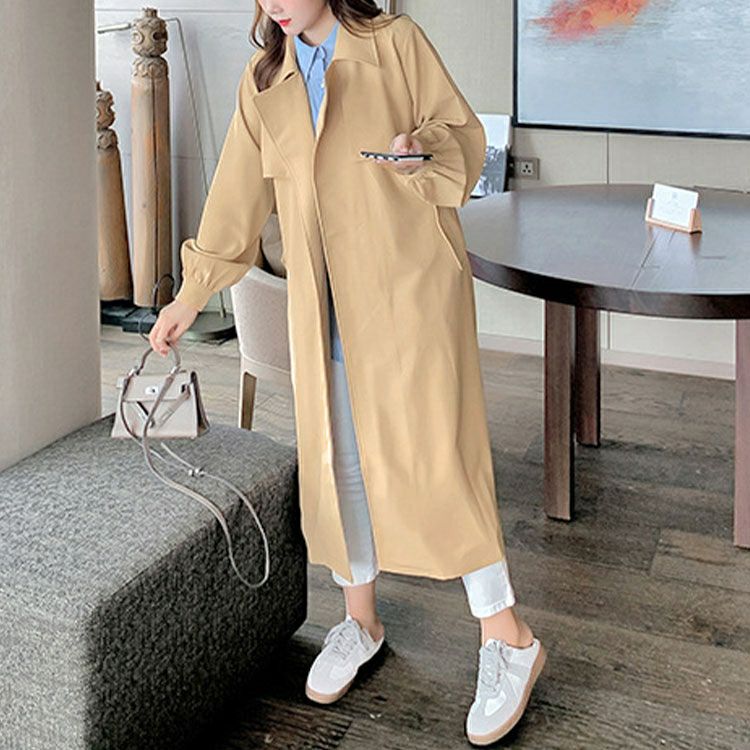 大きいサイズ レディース ベルト付きボタンレストレンチコート　goldy-1385