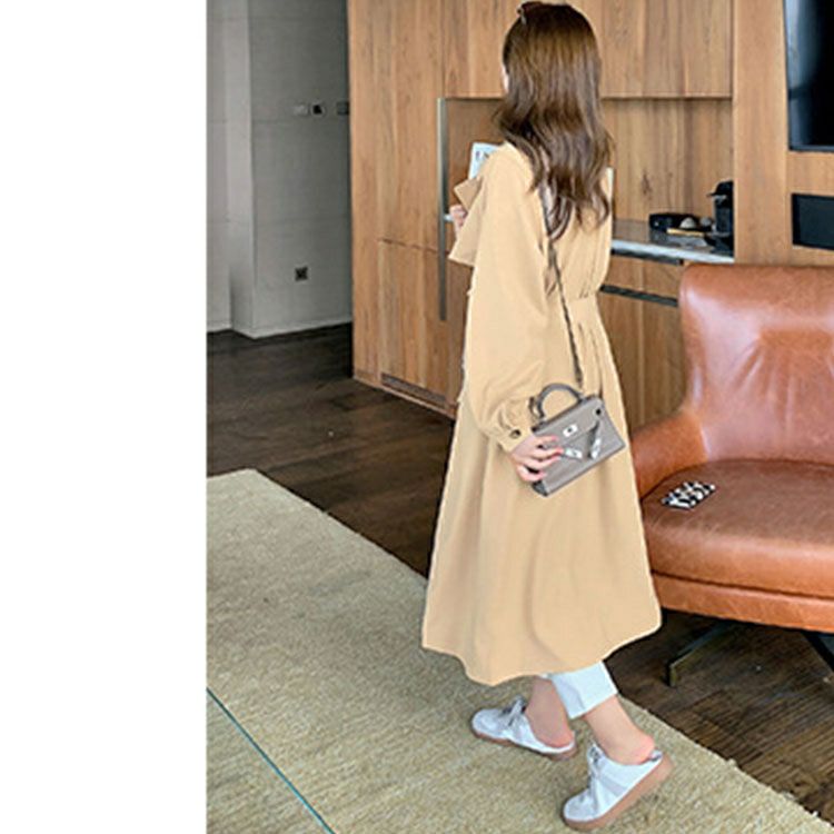 大きいサイズ レディース ベルト付きボタンレストレンチコート　goldy-1385