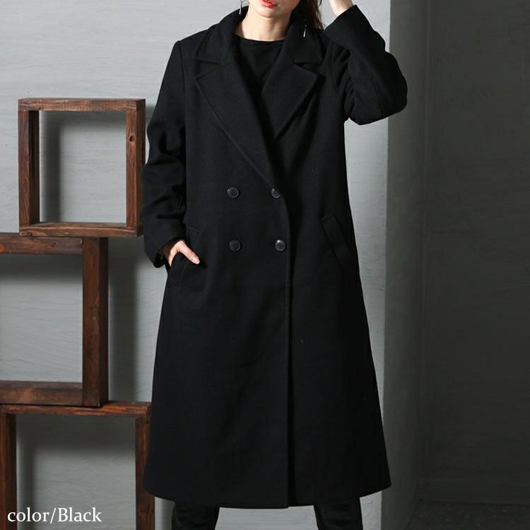 大きいサイズ レディース ダブルボタンロングチェスターコート　mnfk-122740