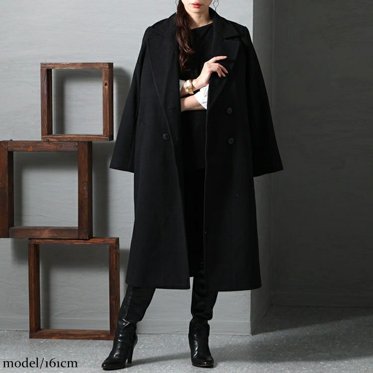 大きいサイズ レディース ダブルボタンロングチェスターコート mnfk