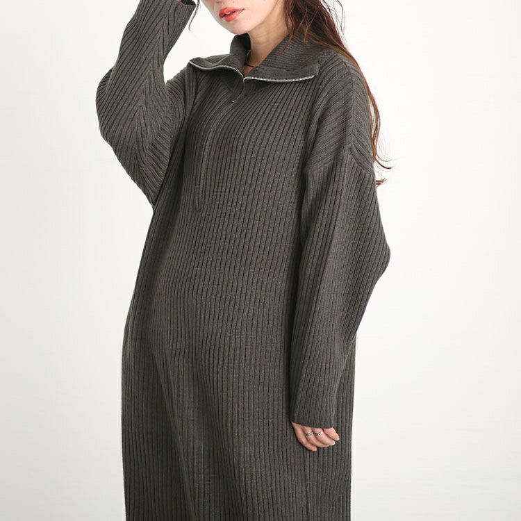 大きいサイズ レディース リブハーフジップワンピース　sada-6888