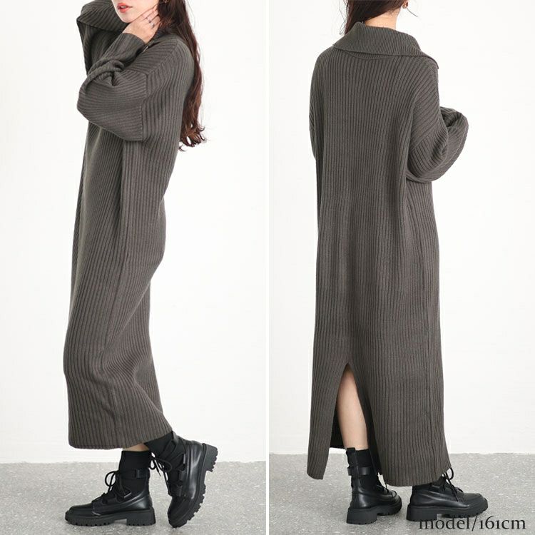 大きいサイズ レディース リブハーフジップワンピース　sada-6888