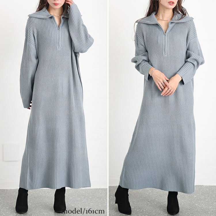 大きいサイズ レディース リブハーフジップワンピース　sada-6888