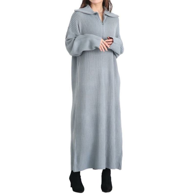 ワンピース 大きいサイズ レディース リブハーフジップワンピース sada-6888
