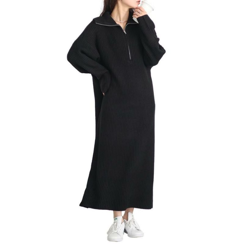 大きいサイズ レディース リブハーフジップワンピース sada-6888