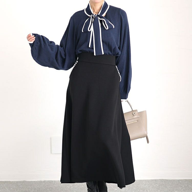 大きいサイズ レディース ライン入りボウタイニット　fem-419