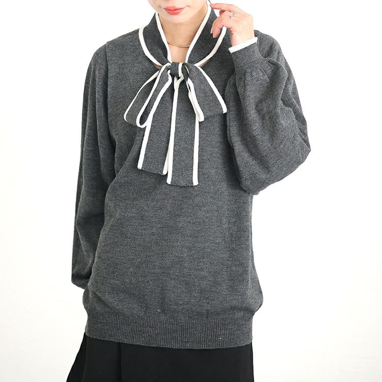 大きいサイズ レディース ライン入りボウタイニット　fem-419