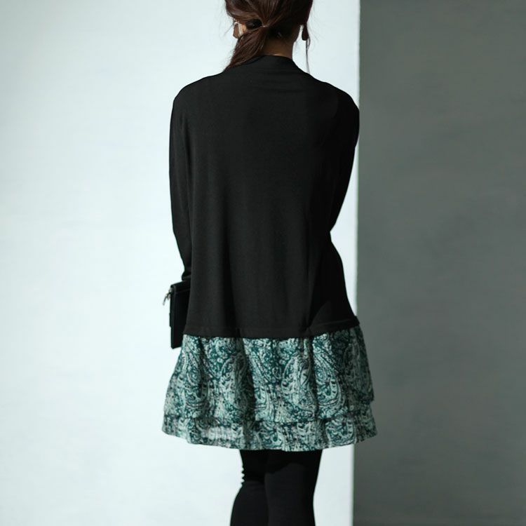 大きいサイズ レディース カーデフェイクレースエスニック柄チュニックワンピース　gold935