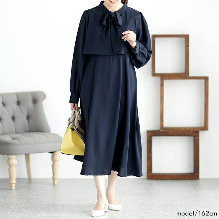 大きいサイズ レディース フリル裾ボウタイワンピ－ス　jps022