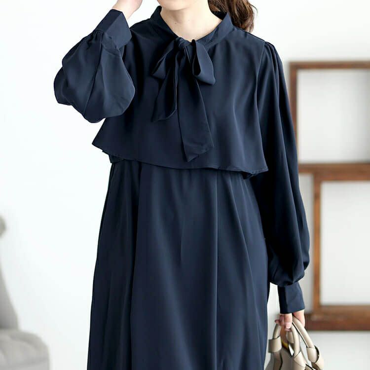 大きいサイズ レディース フリル裾ボウタイワンピ－ス　jps022