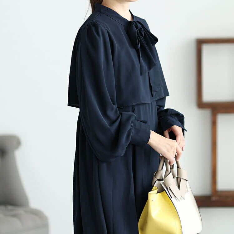 大きいサイズ レディース フリル裾ボウタイワンピ－ス　jps022