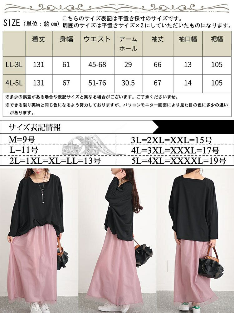 大きいサイズ レディース ドルマン袖チュールドッキングワンピース　sw-0575