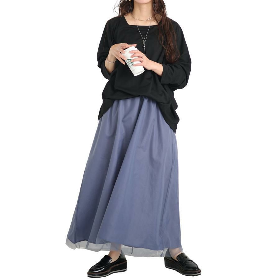 大きいサイズ レディース ドルマン袖チュールドッキングワンピース　sw-0575 パープル