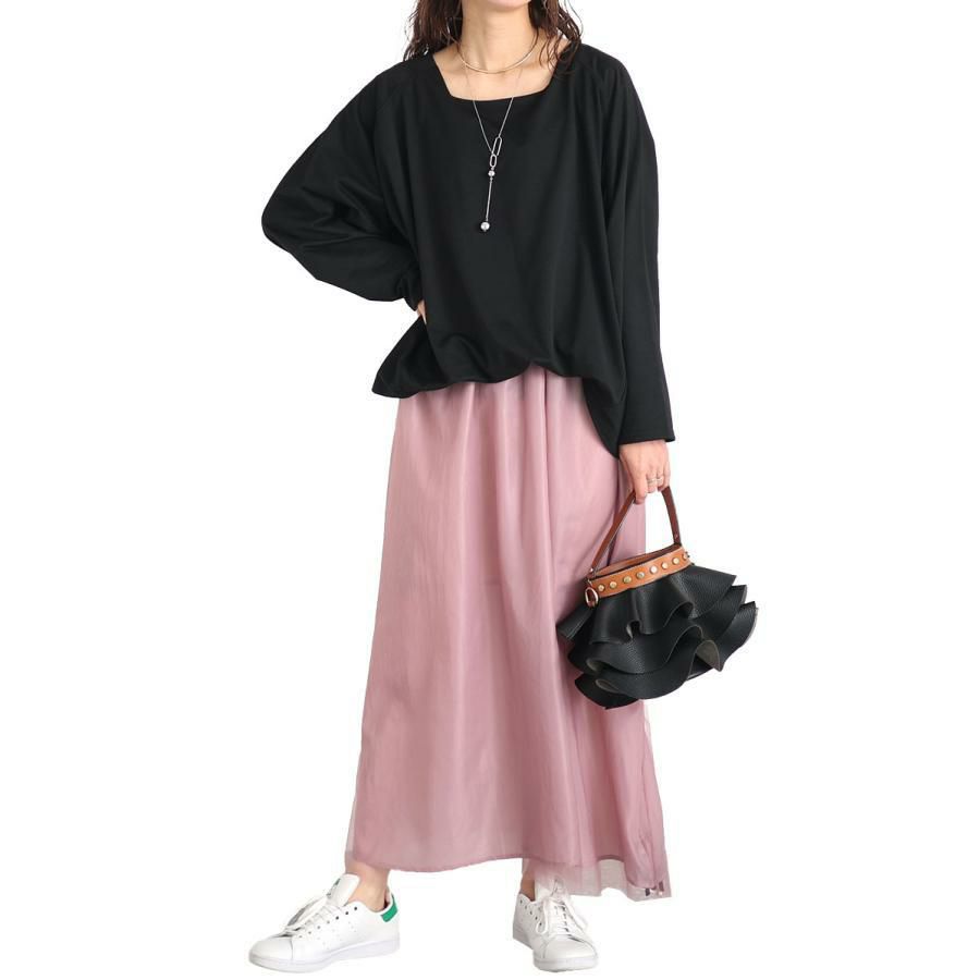 大きいサイズ レディース ドルマン袖チュールドッキングワンピース　sw-0575 モカ