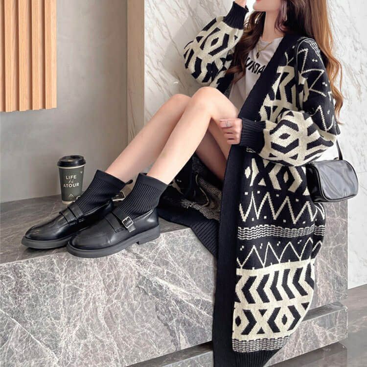 大きいサイズ レディース 幾何学柄ニットコーディガン　goldy-1400