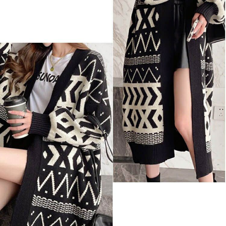 大きいサイズ レディース 幾何学柄ニットコーディガン　goldy-1400
