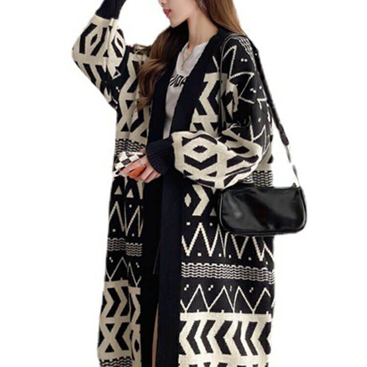 大きいサイズ レディース 幾何学柄ニットコーディガン　goldy-1400