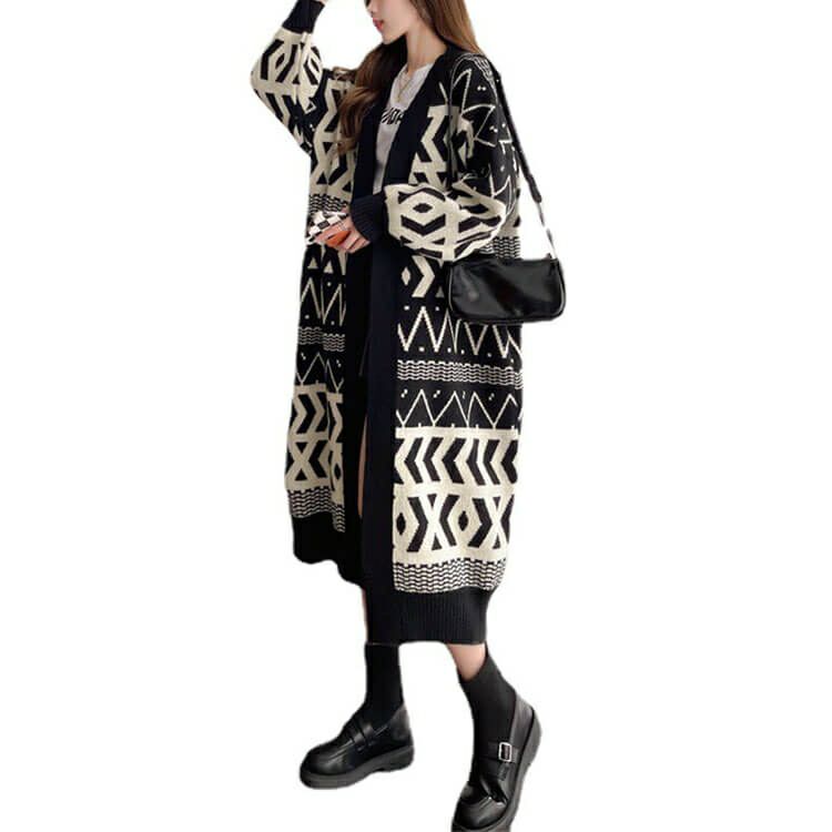 大きいサイズ レディース 幾何学柄ニットコーディガン　goldy-1400