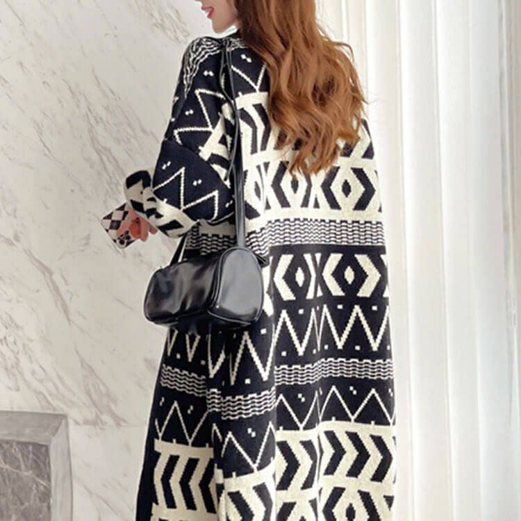 大きいサイズ レディース 幾何学柄ニットコーディガン　goldy-1400