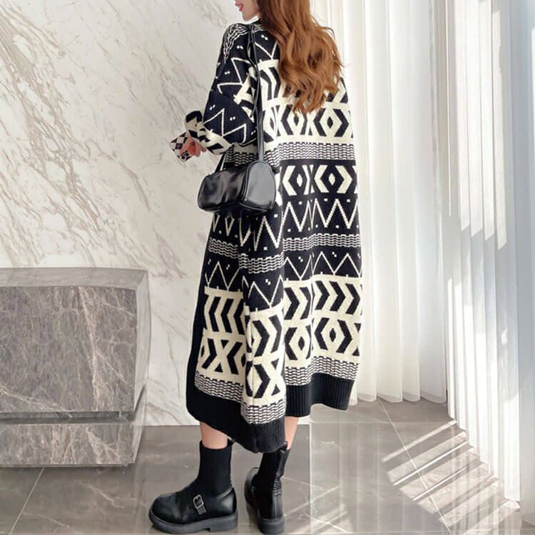 大きいサイズ レディース 幾何学柄ニットコーディガン　goldy-1400