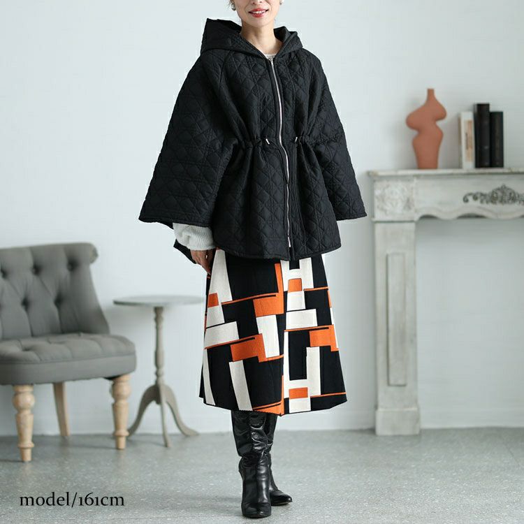 大きいサイズ レディース フード付きキルティングポンチョコート　maru-6717