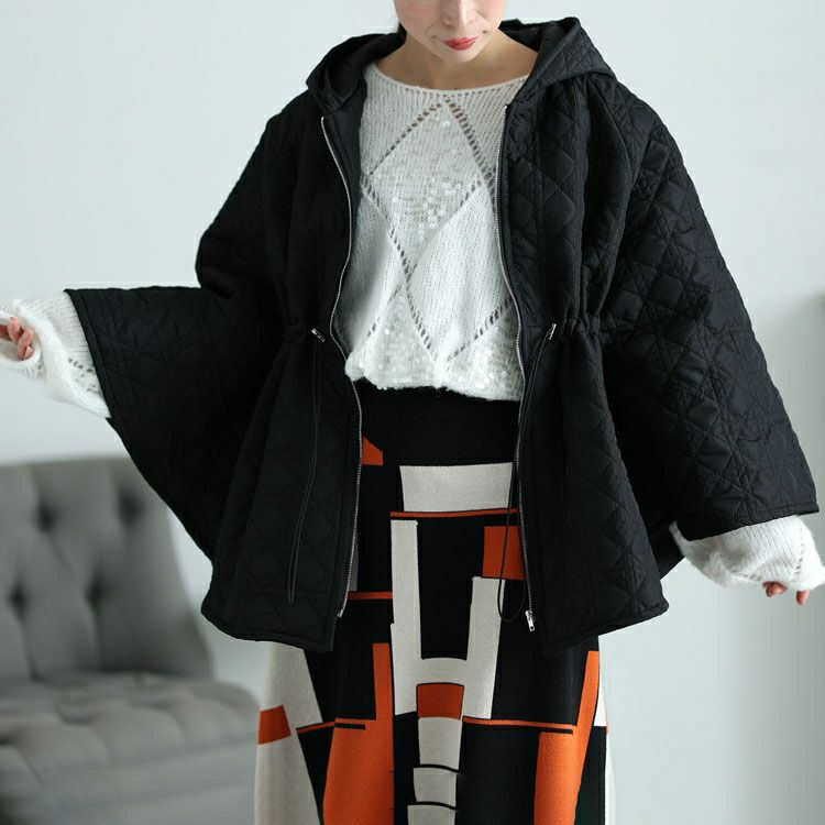 大きいサイズ レディース フード付きキルティングポンチョコート　maru-6717