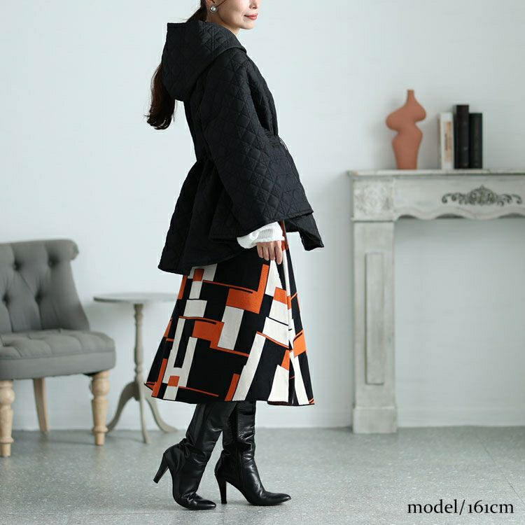 大きいサイズ レディース フード付きキルティングポンチョコート　maru-6717