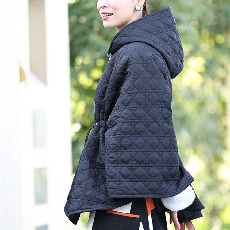 大きいサイズ レディース フード付きキルティングポンチョコート　maru-6717