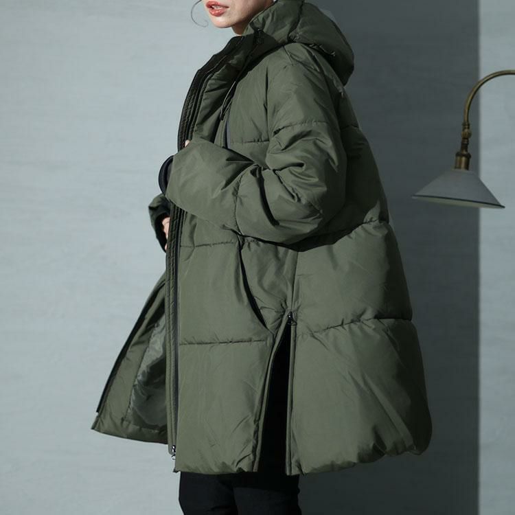 大きいサイズ レディース フード付きロングファイバーダウンコート