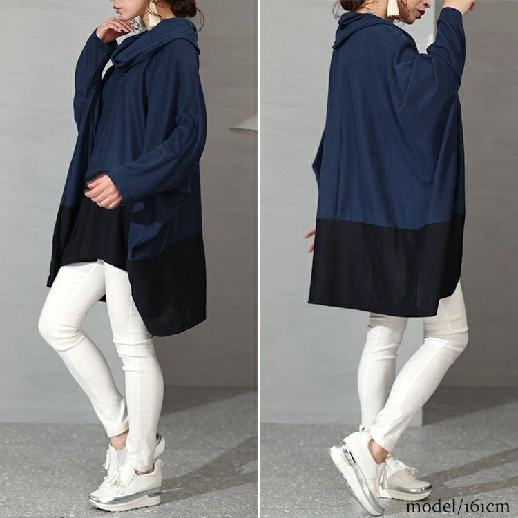 大きいサイズ レディース バイカラーオフタートルドルマントップス　cast-5536046