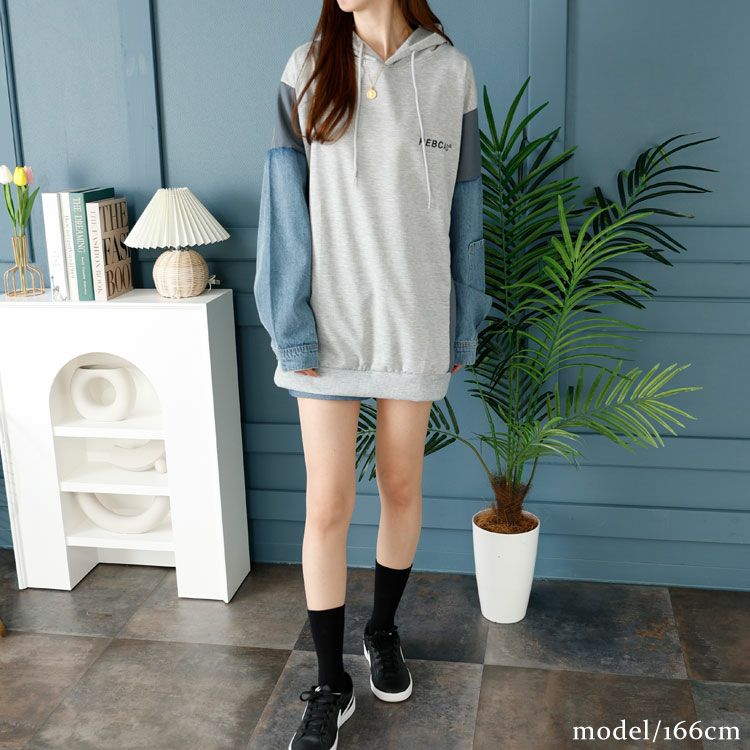 大きいサイズ レディース デニムミックスパーカー　goldy-1408