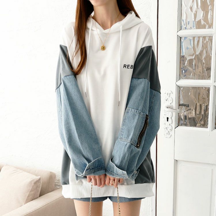 大きいサイズ レディース デニムミックスパーカー　goldy-1408