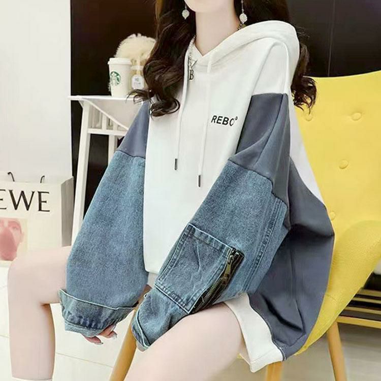 大きいサイズ レディース デニムミックスパーカー　goldy-1408 ホワイト