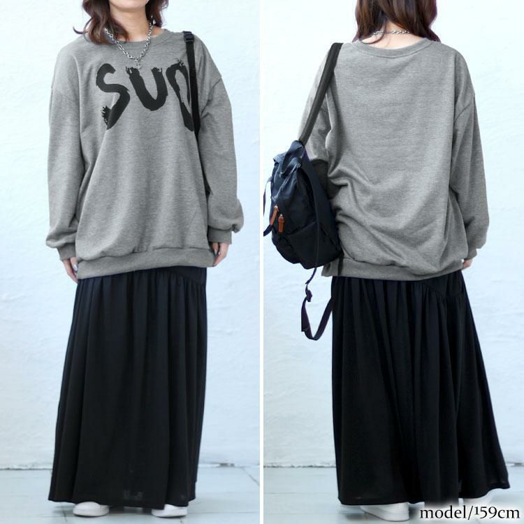 大きいサイズ レディース オーバーサイズロゴスウェット　goldy-1399 グレー