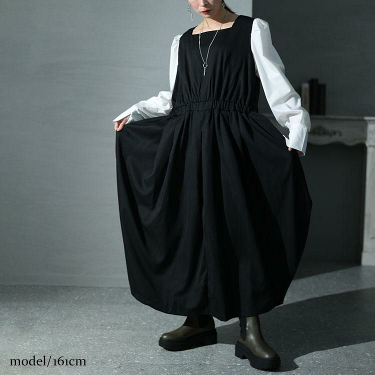 大きいサイズ レディース フェイクレイヤードコクーンワンピース　sw-0572 ブラック