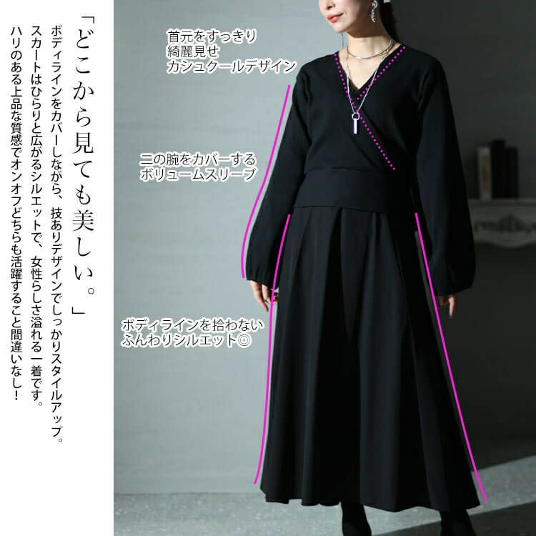 大きいサイズ レディース カシュクールリブドッキングワンピース　nw-23042