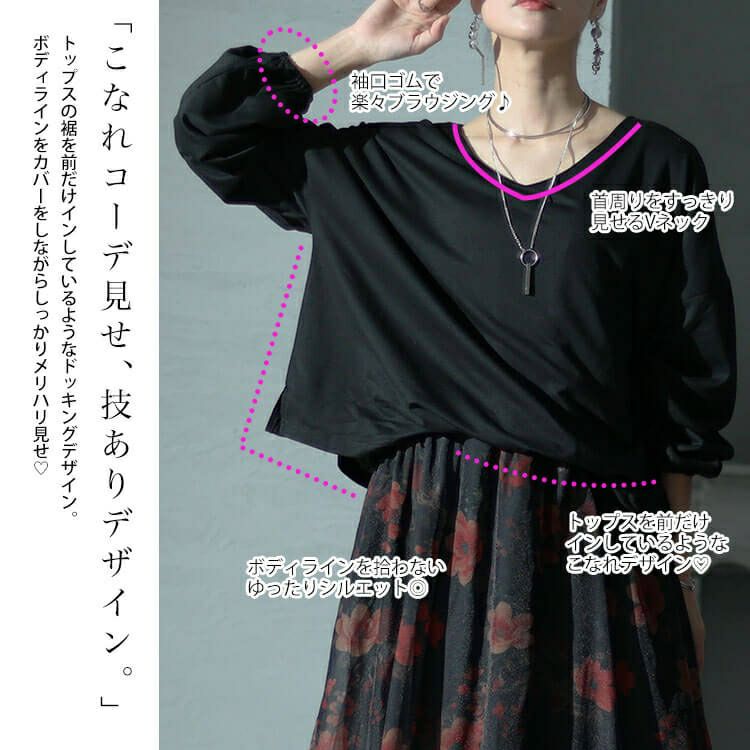 大きいサイズ レディース オーガンジー花柄Vネックドッキングワンピース　nw-23041