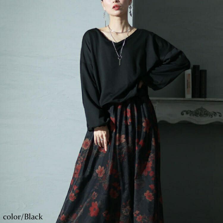 大きいサイズ レディース オーガンジー花柄Vネックドッキングワンピース　nw-23041