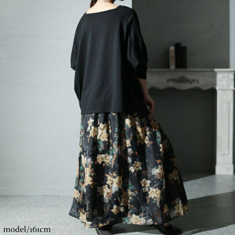 大きいサイズ レディース オーガンジー花柄スクエアネックドッキングワンピース　nw-23039