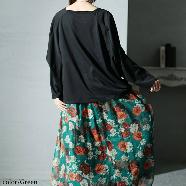 大きいサイズ レディース オーガンジー花柄スクエアネックドッキングワンピース　nw-23039