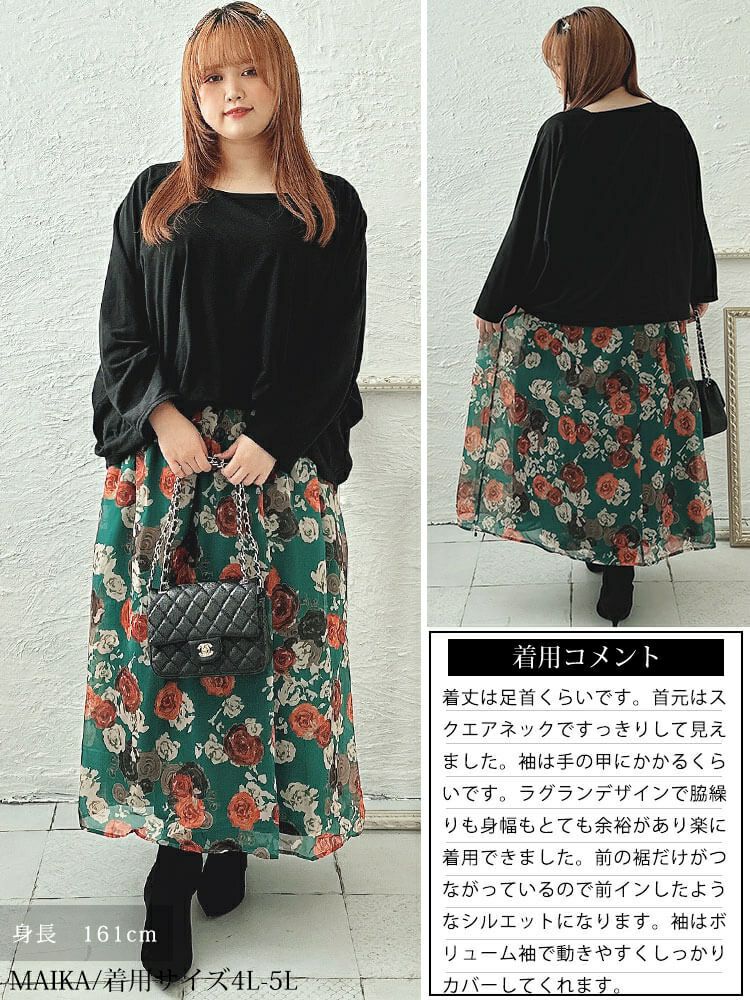 大きいサイズ レディース オーガンジー花柄スクエアネックドッキングワンピース　nw-23039